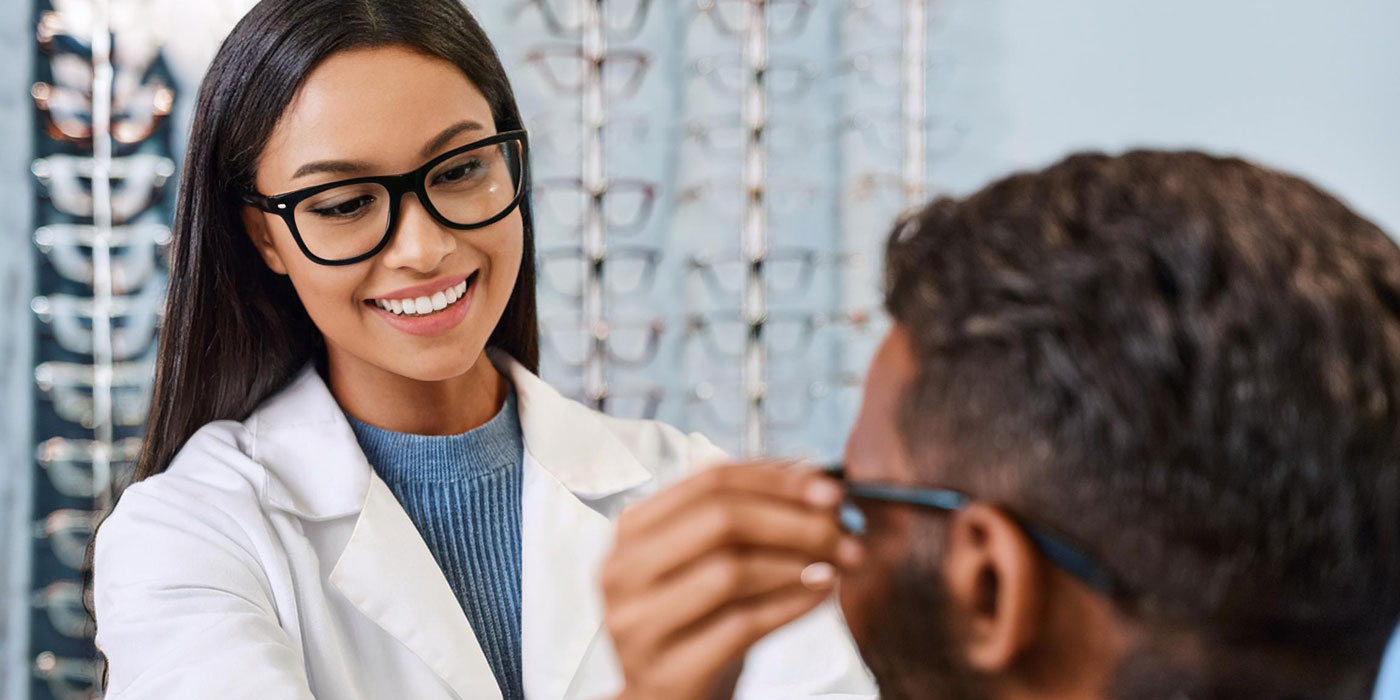 Optician with patient